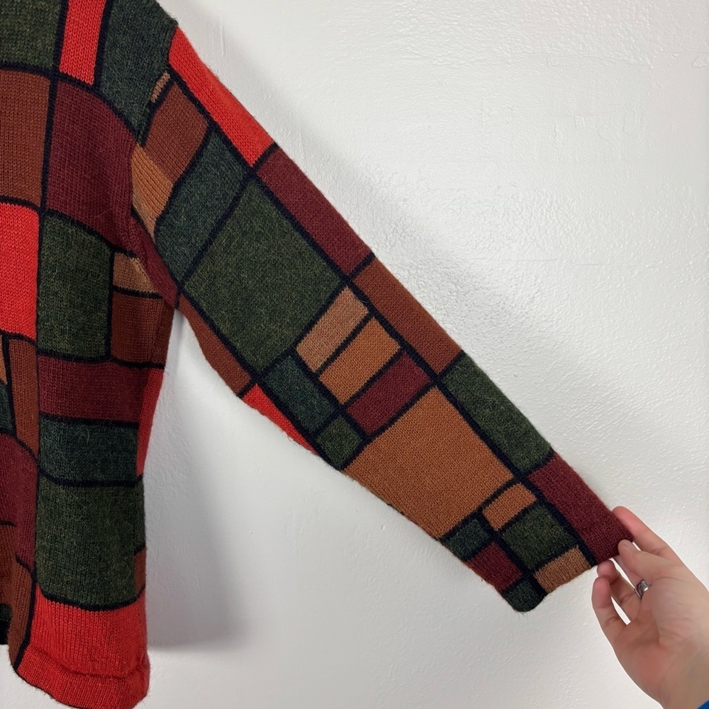 Matices De Los Andes Colorblock Sweater 100% Baby Alpaca Orange & Green V-Neck - Picture 3 of 7